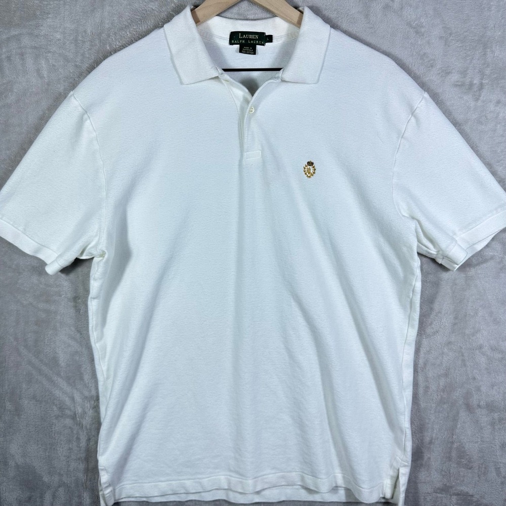 Lauren Ralph Lauren Polo Shirt Mens Large White Embroidered Crest Cotton - Picture 2 of 6